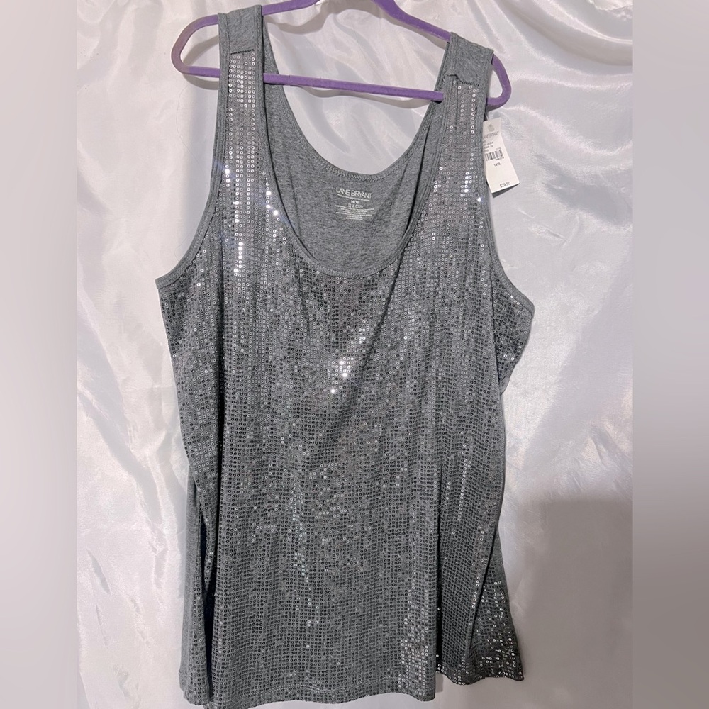 NWT Lane Bryant Gray Sequined Tank Size 14/16
